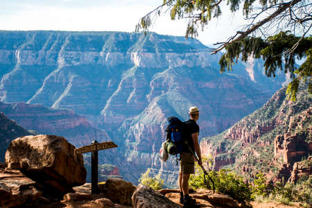 Grand Canyon National Park hiking view down the north rimの写真素材