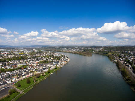 Koblenz City Germany with historic rhine valley water transportationの写真素材