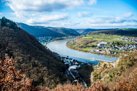 Hiking beautiful Rhine river valley sunny day natureの写真素材