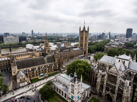London City Victoria tower close to big ben aerial Englandの写真素材