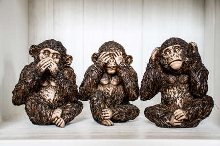 The Three Monkeys Sculpture Hear Speak see in a Boxの写真素材