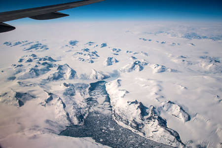 Aerial Shot Greenland white glacier landscape mountainsの写真素材