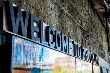 Welcome to Brooklyn Sign New York City USA Skyline the Big Appleの写真素材
