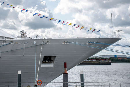 Cruise Ship boat at Hamburg Harbor in germanyの写真素材