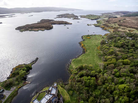 Aearial shot Landscape At Loch Dunvegan, Colbost, Isle of Skye, Scotland, Great Britain 2の写真素材