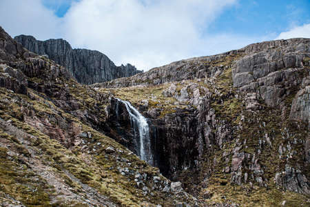 Glen Coe Highlands scotland in nature uphill crossing waterfall for panorama view 3の写真素材