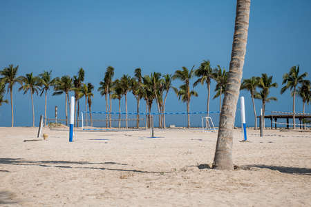 Volley ball between palms at tropical beach oman salalah souly bayの写真素材