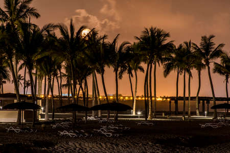 Moonscape moon set at souly bay beach in Salalah Omanの写真素材