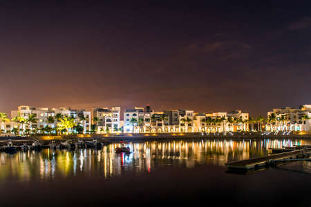 Amazing night lights in Sultanate Oman Souly Bay harbour and Hotels Oceanside 3の写真素材