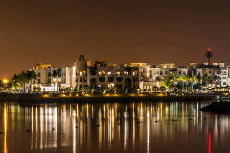 Amazing night lights in Sultanate Oman Souly Bay harbour and Hotels Oceanside 7の写真素材