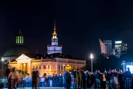 Poland - Warsaw - 09.05.2015 - national holiday Pilsudski place party win germany culture palace tower people celebratingのeditorial素材