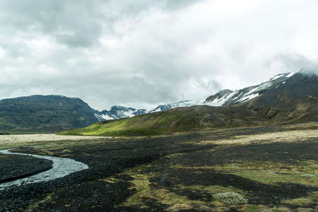 Landscape Iceland green grass snow glacier 6の写真素材