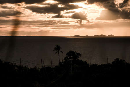 Panoramic sunset by the sea island Koh Phangan with Ang Thong Marine Park background Thailand