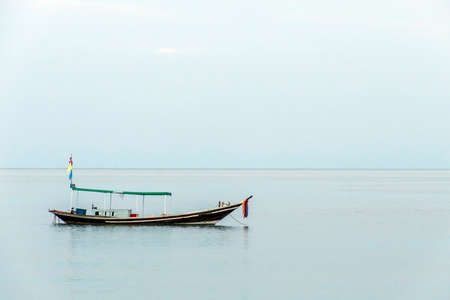 Long tail boat on ocean Koh Phangan Thailandの写真素材