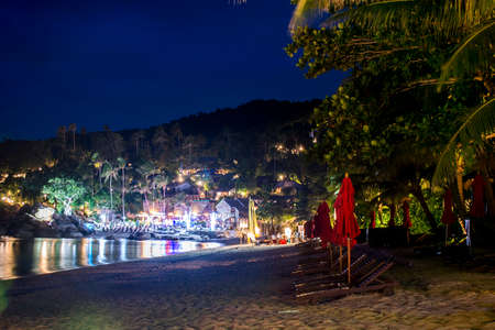 night view of beautiful beach tropical island Koh Phangan Thailandの写真素材