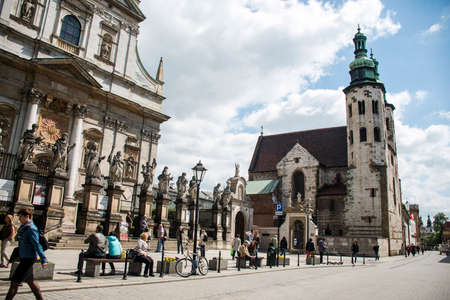 Poland krakow 08.05.2015 Local People during daily life of famous buildings and monumentsのeditorial素材