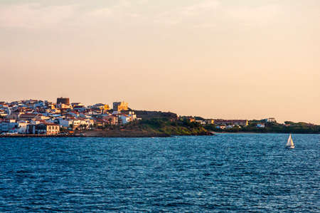 view of beautiful village Arbatax Sardinia italy sardegna during sunset colorsの写真素材