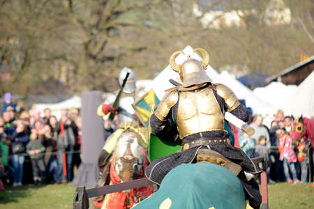 06.04.2015 Lorelay Germany - Medieval Knight games knights fighting tournament riding on horseのeditorial素材