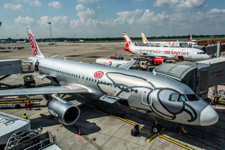 DUESSELDORF, GERMANY - 03.09.2017 Aircraft of the Niki Airlines Airberlin partner at the airportのeditorial素材
