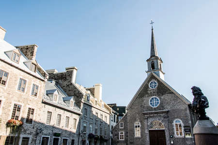 Quebec City Canada 13.09.2017 Place Royale Royal Plaza and Notre Dame de Victories Church