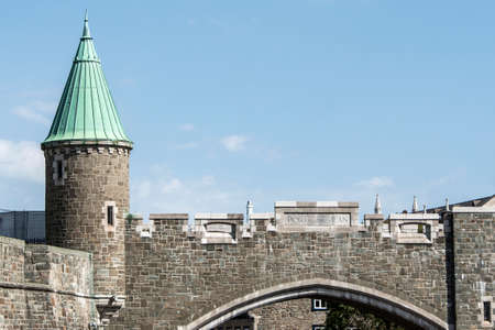 Quebec City, Canada Saint Johns Gate Fortress entrance to old town streetの写真素材