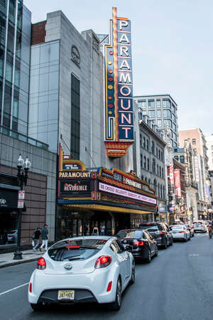 Boston, MA USA 06.09.2017 Paramount Theater iconic neon sign dominates Washington Street Theater Districtのeditorial素材