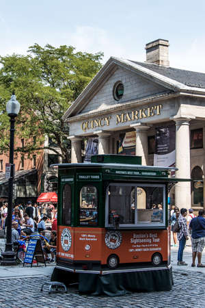 BOSTON UNITED STATES 05.09.2017 -people at outdoor Faneuil Shopping Hall Quincy Market Government Center historic cityのeditorial素材