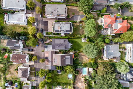 Aerial drone view of streets in Bonn bad godesberg the former capital of Germany with typical german house neighbourhoodの写真素材