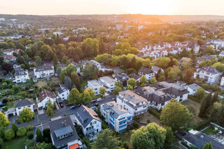 Aerial drone view of streets in Bonn bad godesberg the former capital of Germany with typical german house neighbourhoodの写真素材