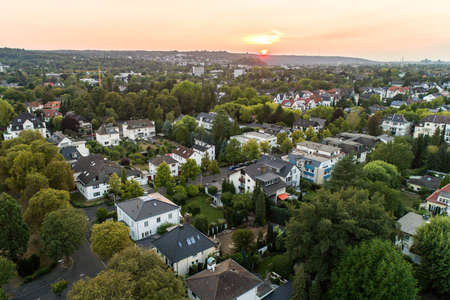 Aerial drone view of streets in Bonn bad godesberg the former capital of Germany with typical german house neighbourhoodの写真素材