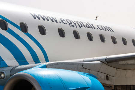 Cairo EGYPT 26.05.2018 - Egypt Air Airplane standing to parking position at the international airport of Kairoのeditorial素材
