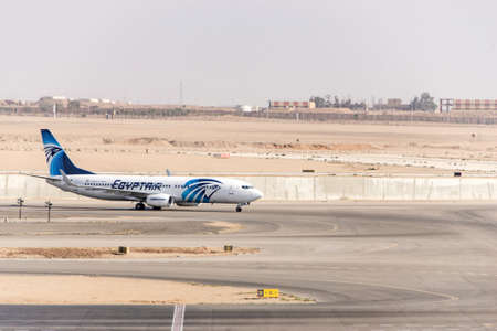 Cairo EGYPT 26.05.2018 - Egypt Air Airplane standing to parking position at the international...