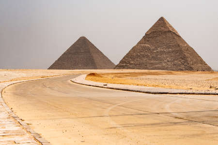 The Great Pyramids of Giza desert near Cairo in Egypt unesco cultural heritageの写真素材