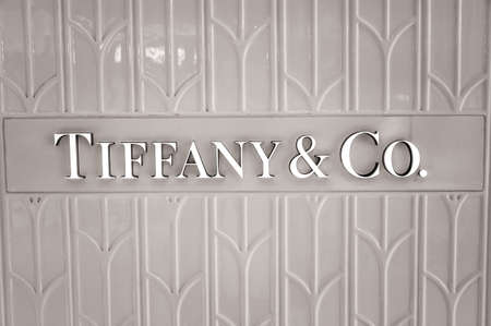 Bejing China 23.02.2019 Tiffany Co logo on Tiffany Cos shop an American luxury jewelry and specialty retailer in Pekingのeditorial素材
