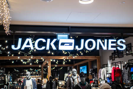 Koblenz Germany 15.12.2018 Jack and Jones store logo in Luxury shopping center in the heart of the...