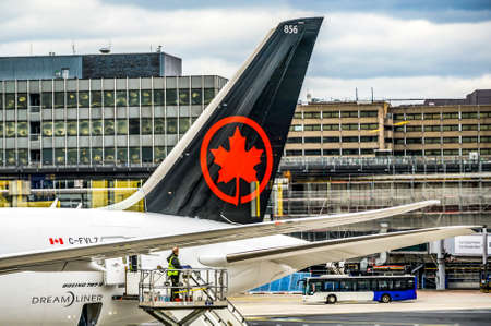 Frankfurt Germany, 23.02.2019 Air Canada Airbus twin-engine jet airliner standing at the airport waiting for flightのeditorial素材