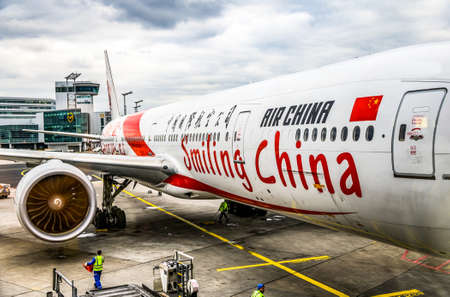 Frankfurt Germany, 23.02.2019 Air China Airbus twin-engine jet airliner standing at the airport waiting for flightのeditorial素材