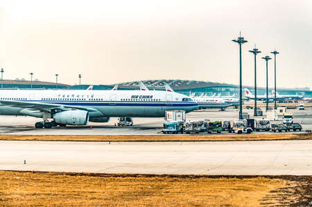 Bejing, China, 23.02.2019 Air China Airbus twin-engine jet airliner standing at the airport waiting for flightのeditorial素材