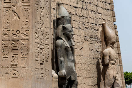 Statues in front of Entrance to Luxor Temple, Ancient Egyptian temple complex east bank Nile River ancient Thebesの写真素材