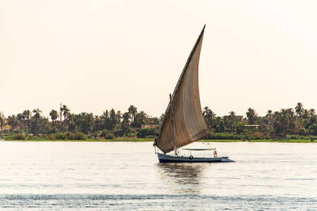 17.05.18 Aswan Egypt felucca Sailing boat on The Nile river West Bankのeditorial素材
