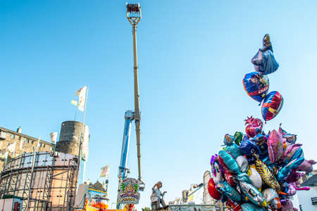 Mayen Germany 14.10.2018 fairground huge carousel swing ride at folk festival in Rhineland Palantino lukasmarkt Mayenのeditorial素材