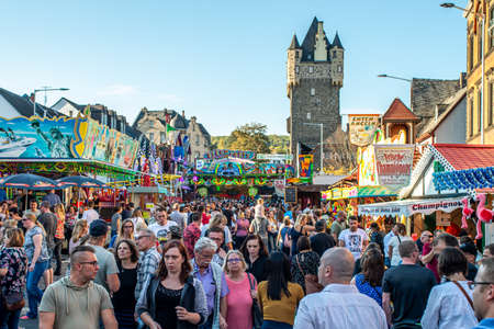 Mayen Germany 14.10.2018 people fairground rides at biggest folk festival in Rhineland Palantino the lukasmarkt in Mayenのeditorial素材
