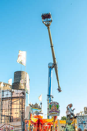 Mayen Germany 14.10.2018 fairground huge carousel swing ride at folk festival in Rhineland Palantino lukasmarkt Mayenのeditorial素材