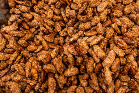 roasted Almonds and cashews nuts shop at a street food festivalの写真素材