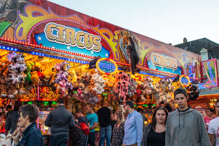 Mayen Germany 14.10.2018 people fairground rides at biggest folk festival in Rhineland Palantino the lukasmarkt in Mayenのeditorial素材