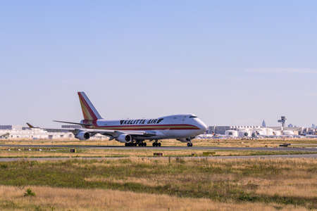 Frankfurt Germany 11.08.19 Kalitta Air Boeing 747 Jumbo Jet 4-engine jet airliner starting at fraport airport takeoffのeditorial素材