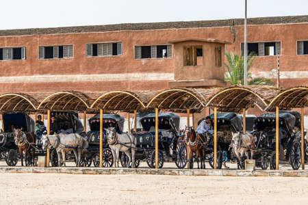 EDFU, EGYPT 19.05.2018 local Horse Carriage for tourists near the dock and the Horus Temple tour excursionのeditorial素材
