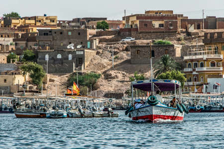 Marina Philae EGYPT 20.05.2018 Tourists boats to Philea temple UNESCO project moved temple because of the Aswan Damのeditorial素材