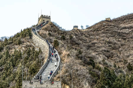 30.01.2019 Bejing China Buildings of a fragment of the Great Chinese Wall in the mountains near Bejingのeditorial素材