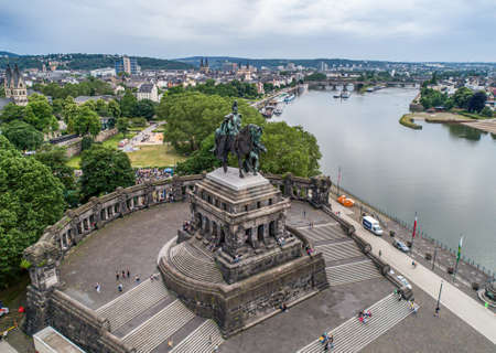 Koblenz City Germany 14.06.2019 Event Electronic wine at historic monument German Corner on a sunny dayのeditorial素材